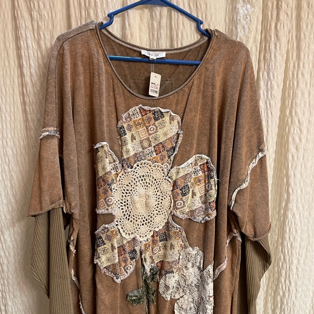 Oli & Hali Brown Patchwork Flower Tunic